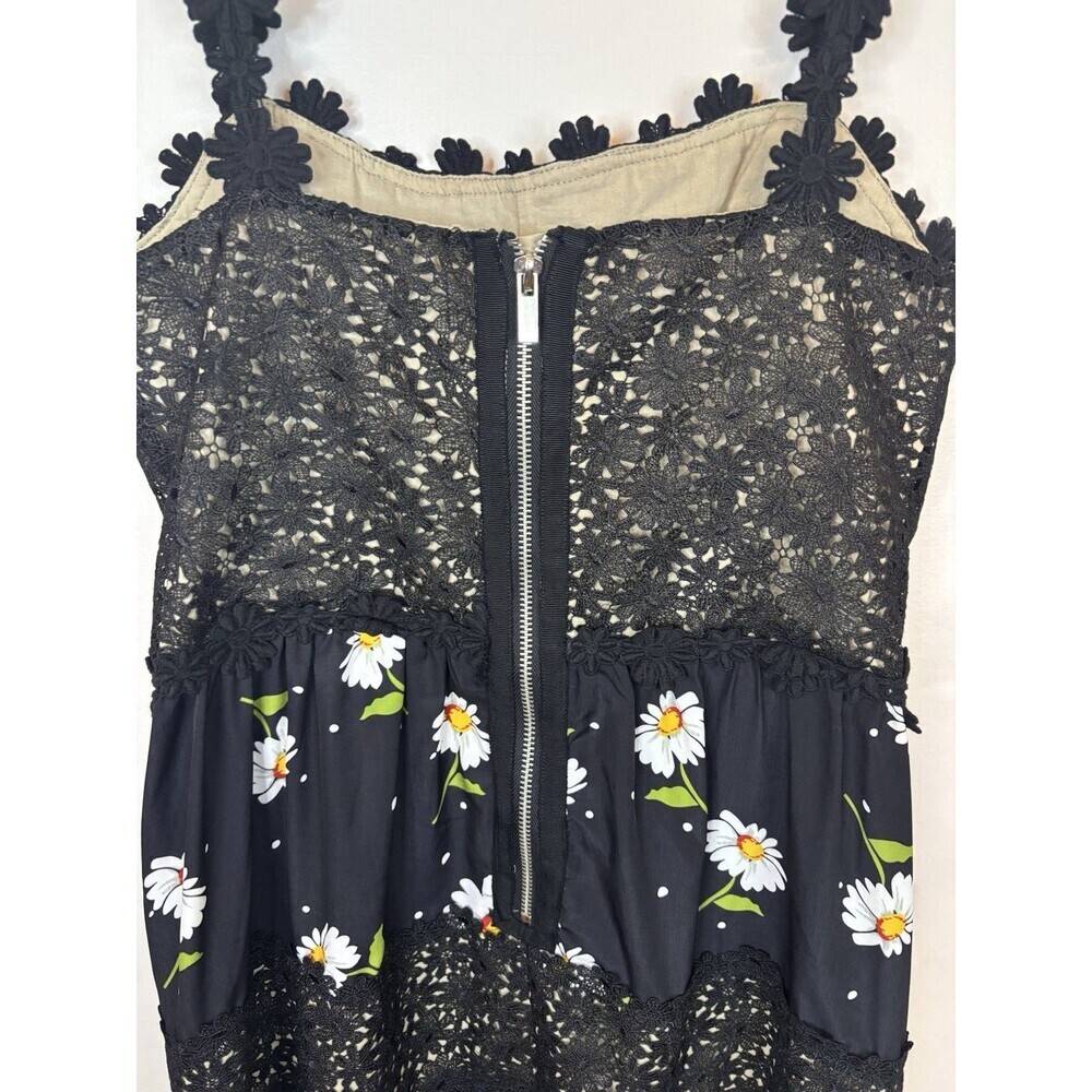 FEW MODA Black Lace Crochet Daisy Skater Dress Medium Sleeveless Lined Boho - Picture 7 of 12